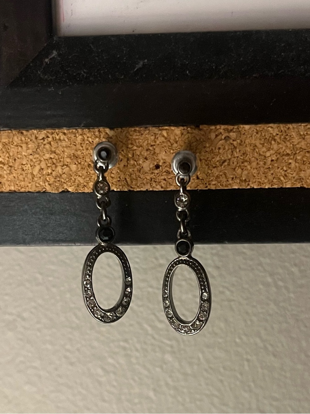 Delicate Black Oval Drop Earrings